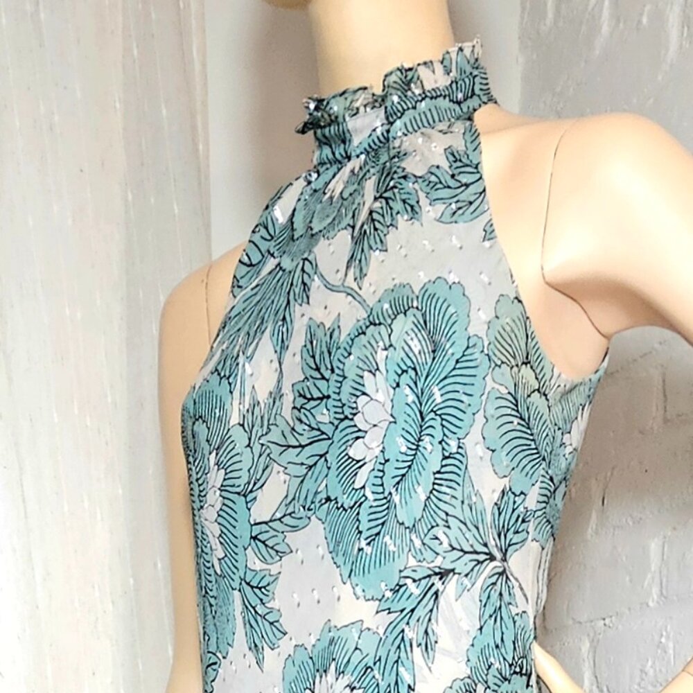 Diane von Furstenberg Floral Halter Maxi Dress Silver Drop Detail Size S - Picture 5 of 13